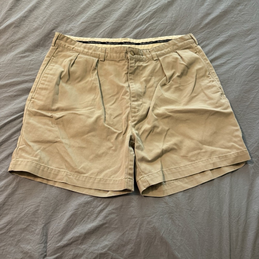 Polo Ralph Lauren 100% Cotton Pleated Chino Shorts Khaki Men's Size 38